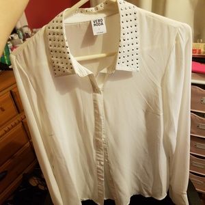 Vero Moda white button up blouse, silver sequins